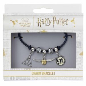 Svart Armband med 5st Silverpläterade Berlocker Harry Potter