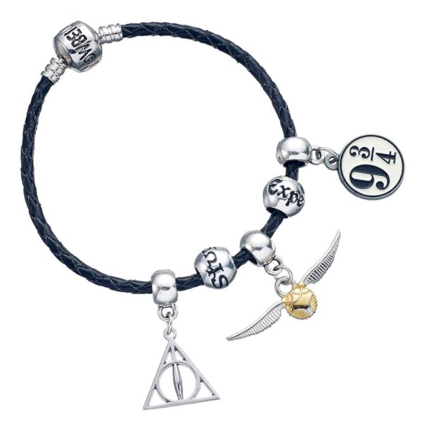 Svart Armband med 5st Silverpläterade Berlocker Harry Potter