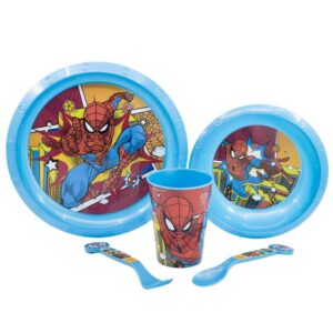Spiderman 5-set (Skål, Tallrik, Bestick, Mugg) Marvel