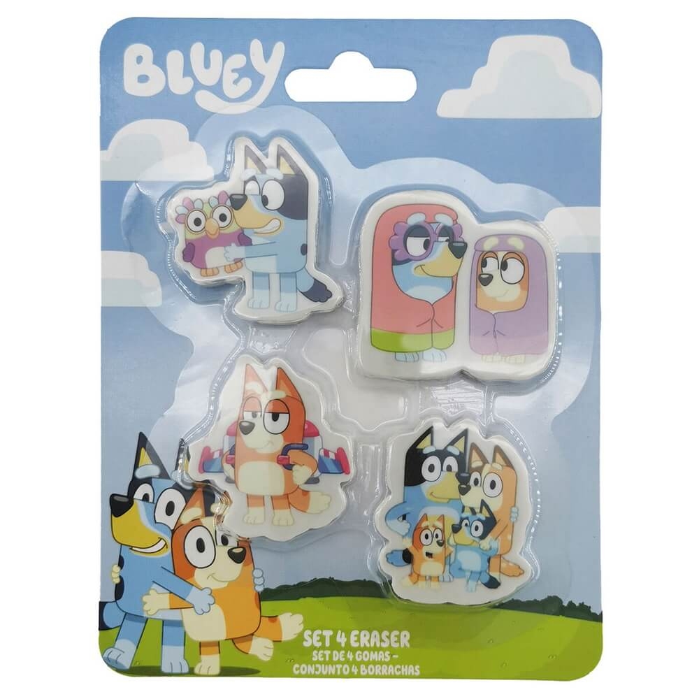 Bluey Suddgummin (4 st) 2 Bluey Stationery Set with 4 Erasers