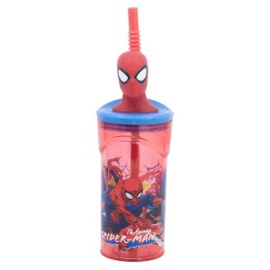 Spiderman Mugg med Sugrör och 3D-figur 360ml Marvel
